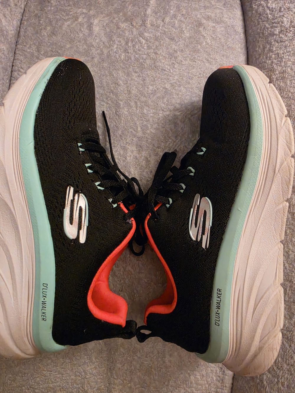 Skechers Women's Black Walking Sneakers with Mint Trim and Coral Lining